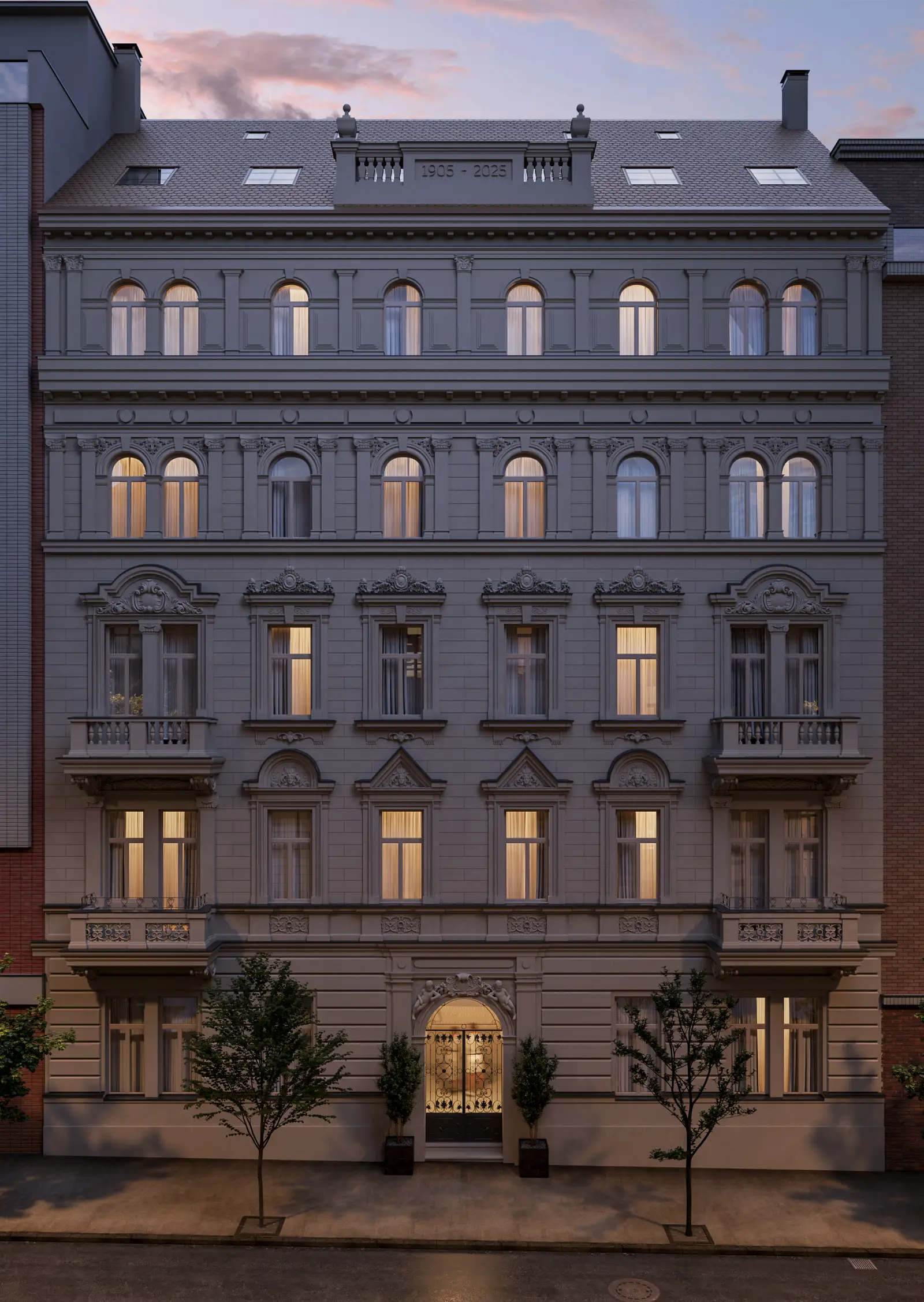 Vinorum 1905 — the façade at dusk